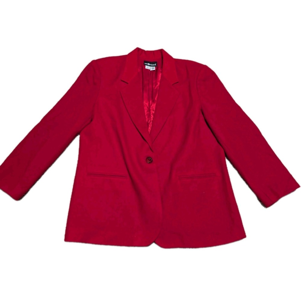 Vintage Sag Harbor 100%‎ Wool Blazer Red Full Lined One Button Closure Women 18
